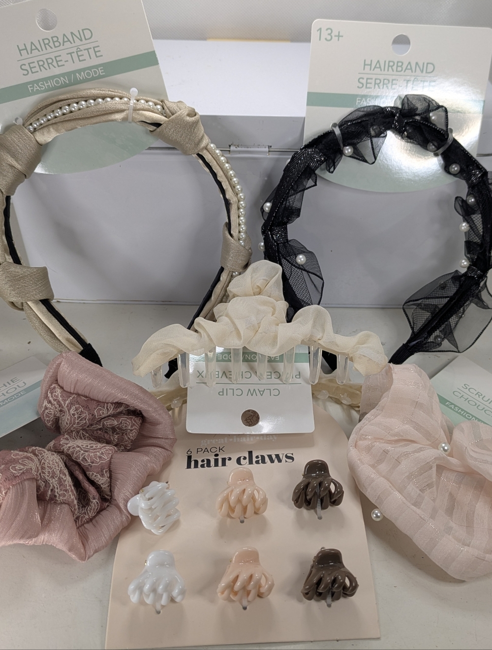 Coquette Hair Accessory Bundle Pink Headband Claw Clip Scrunchie Set